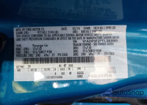 2014 Ford Focus Se z USA, uszkodzony, nr VIN 1FADP3F27EL293060